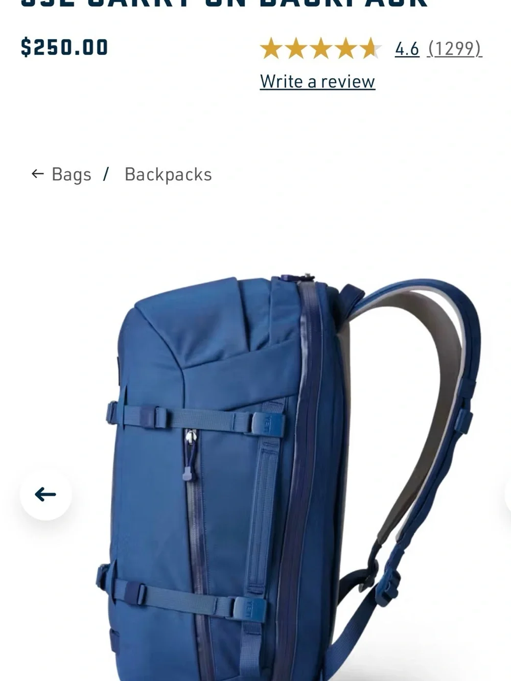 YETI Crossroads 35L Backpack in Blue NWOT